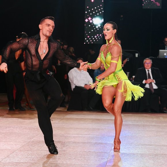 NEON YELLOW-GREEN Latin Rhythm Ballroom Dance Dress, U.S. 0-2, SIZE XS/S - Picture 1 of 5